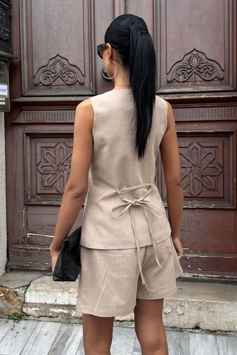 Gold Button Detailed Vest Shorts Cotton Set 10134-17