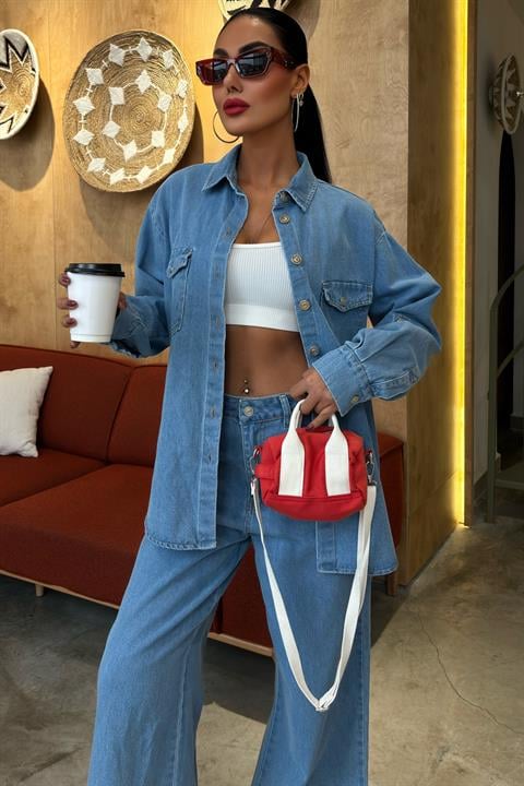 Shirt and Palazzo Trousers Classic Denim Set 10070