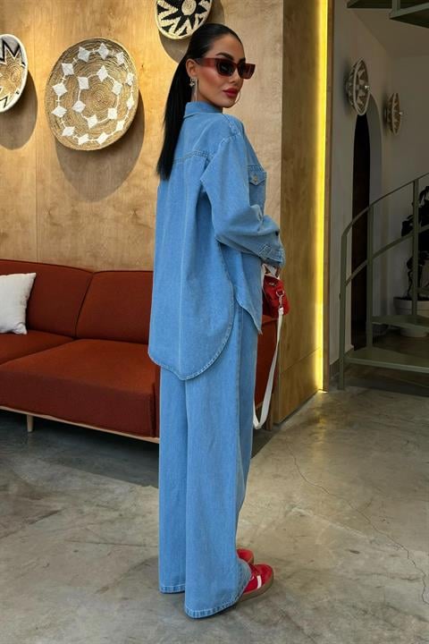 Shirt and Palazzo Trousers Classic Denim Set 10070
