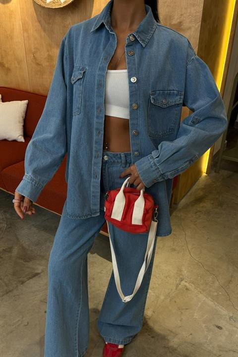 Shirt and Palazzo Trousers Classic Denim Set 10070