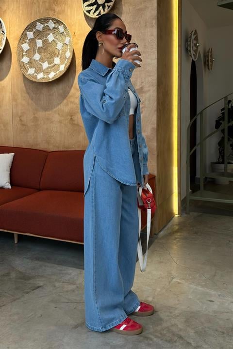 Shirt and Palazzo Trousers Classic Denim Set 10070