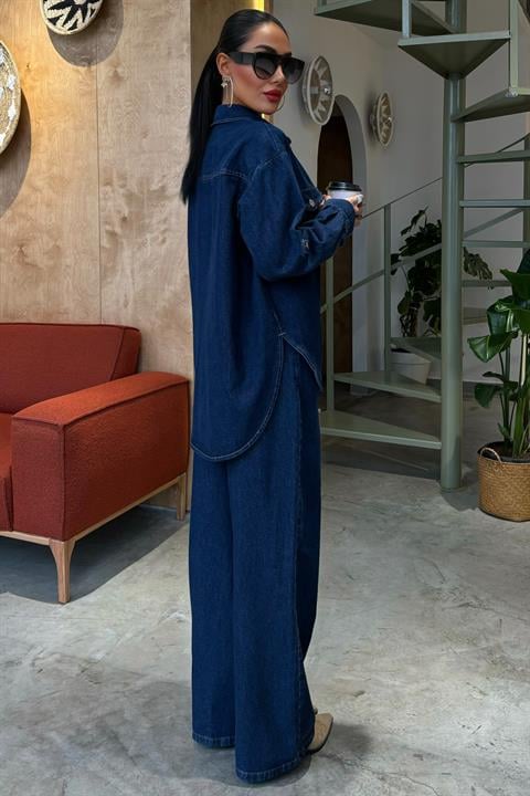 Shirt and Palazzo Trousers Classic Denim Set 10070