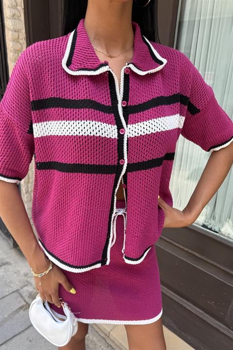 Shirt Collar Skirted Knitwear Suit 10102