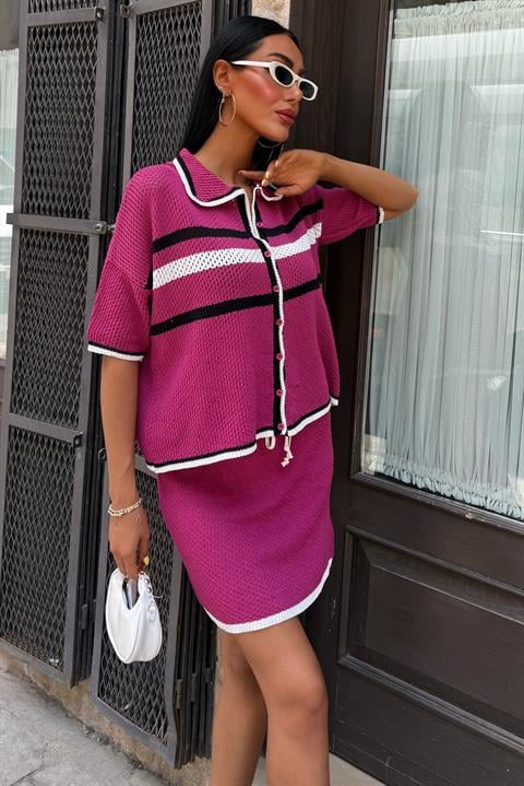 Shirt Collar Skirted Knitwear Suit 10102
