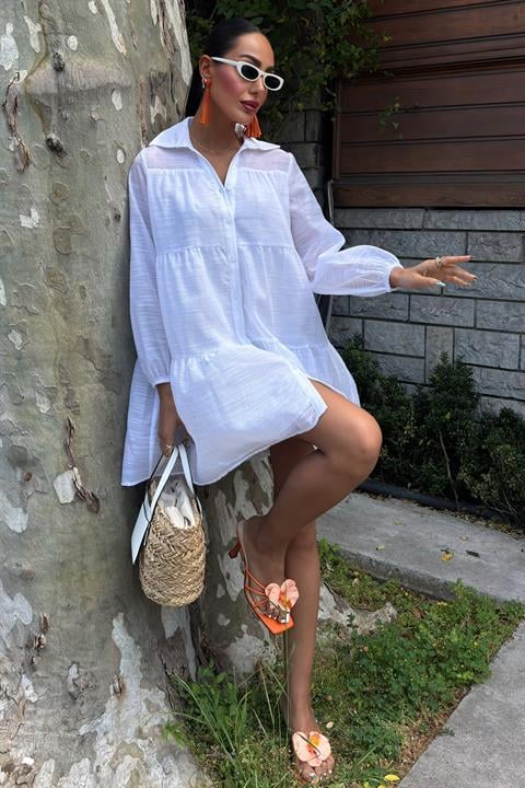 Shirt Collar Pleated Dress 2898