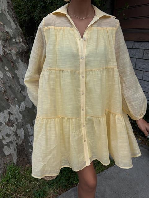 Shirt Collar Pleated Dress 2898
