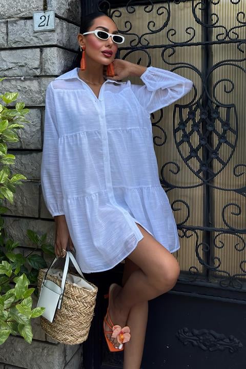 Shirt Collar Pleated Dress 2898