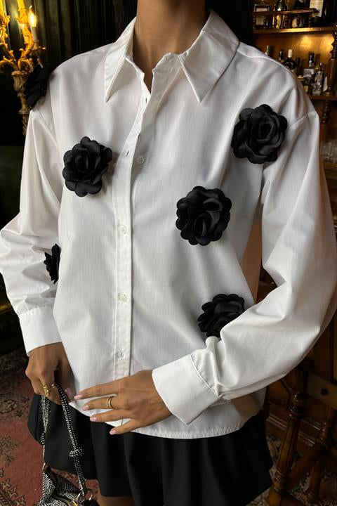 Poplin Shirt with Rose Accessory 3442