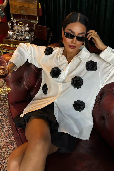 Poplin Shirt with Rose Accessory 3442