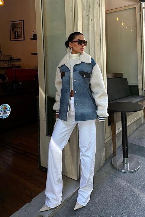 Denim Look Jacket with Fur Leather Lining 6116