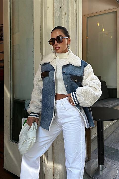 Denim Look Jacket with Fur Leather Lining 6116