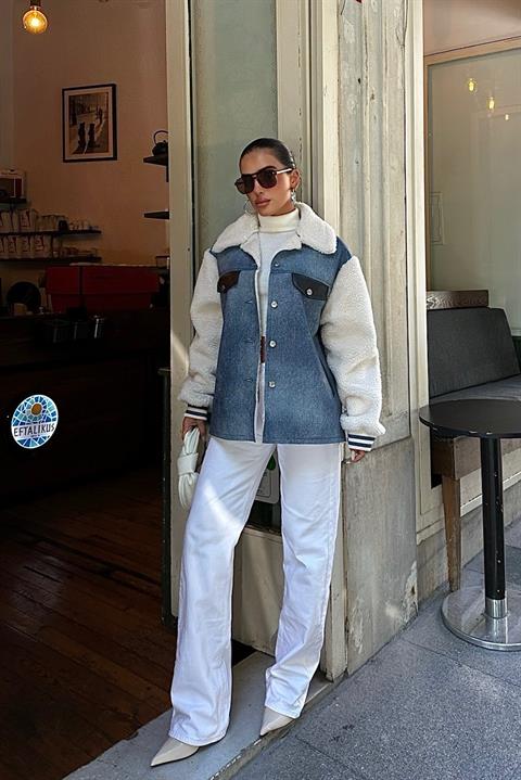 Denim Look Jacket with Fur Leather Lining 6116