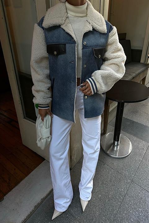 Denim Look Jacket with Fur Leather Lining 6116