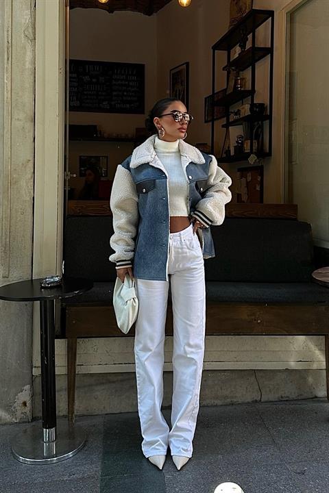 Denim Look Jacket with Fur Leather Lining 6116