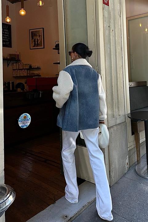 Denim Look Jacket with Fur Leather Lining 6116