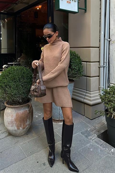 Ivan Ribbed Stand Collar Knitwear Set 9495-15