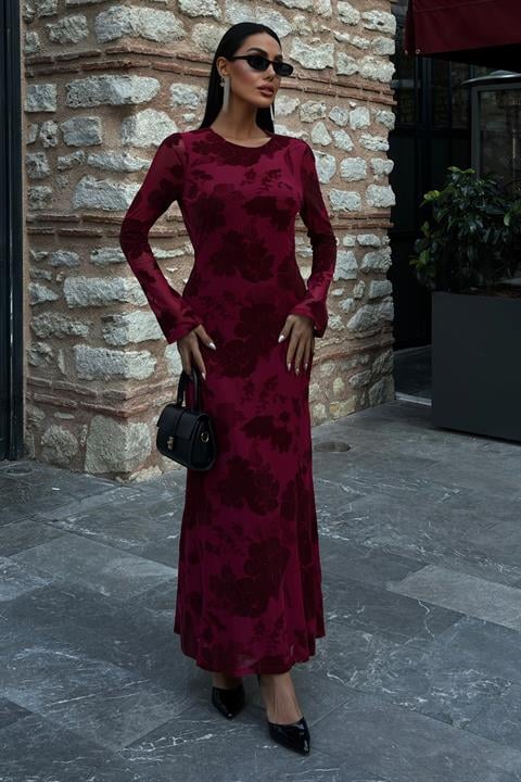 Velvet Printed Backless Lined Dress 2825