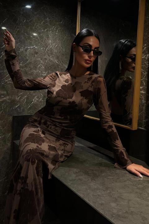 Velvet Printed Backless Lined Dress 2825