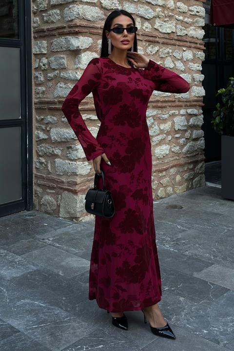 Velvet Printed Backless Lined Dress 2825