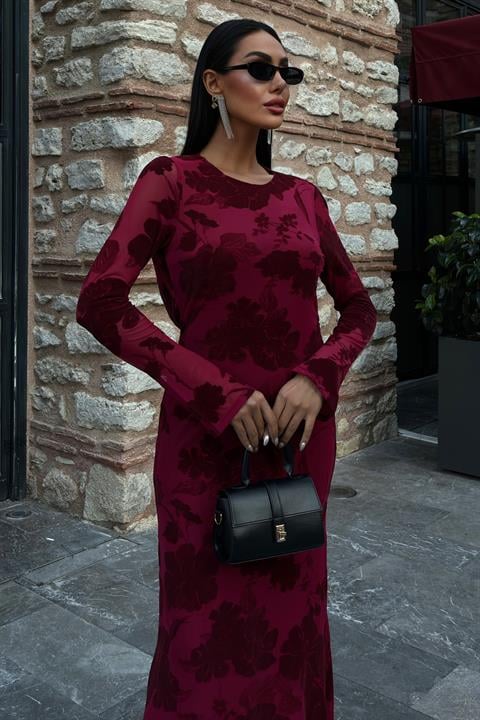 Velvet Printed Backless Lined Dress 2825