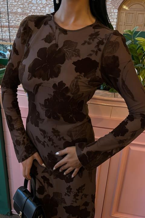 Velvet Printed Backless Lined Dress 2825
