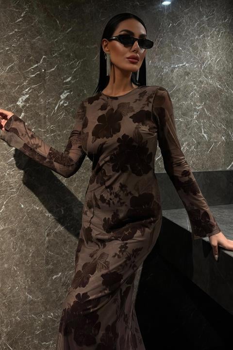 Velvet Printed Backless Lined Dress 2825