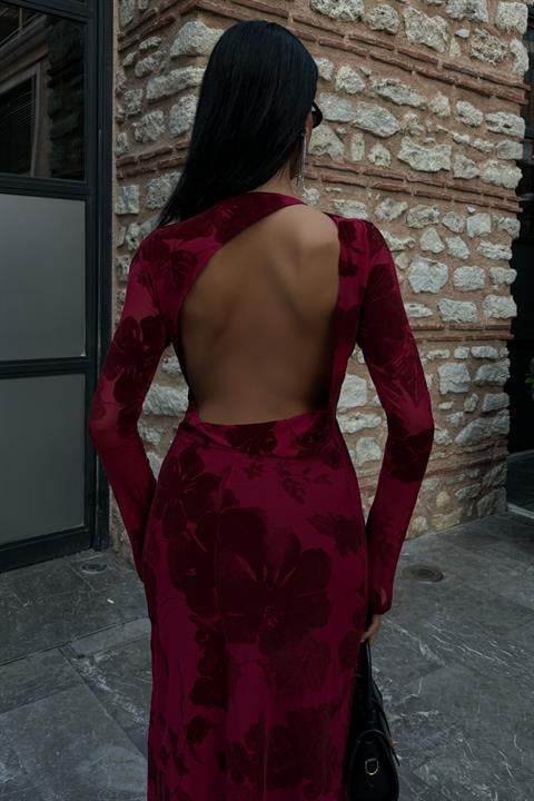 Velvet Printed Backless Lined Dress 2825