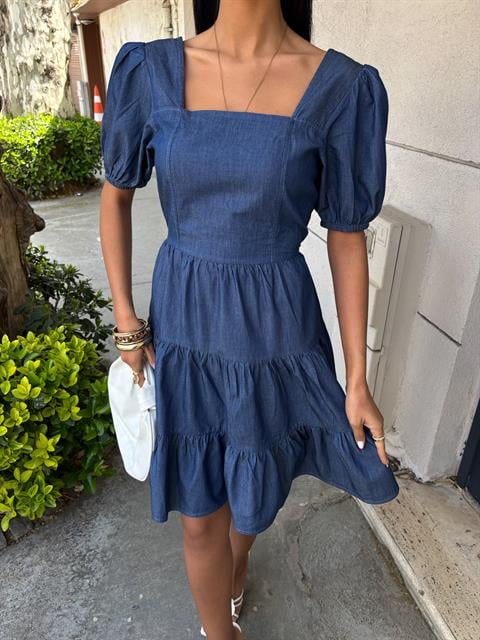 Square Collar and Gipe Detail Tencel Dress 2883