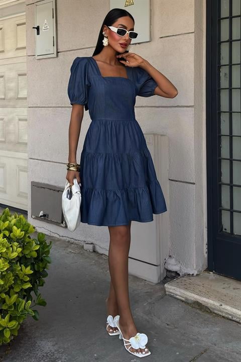 Square Collar and Gipe Detail Tencel Dress 2883