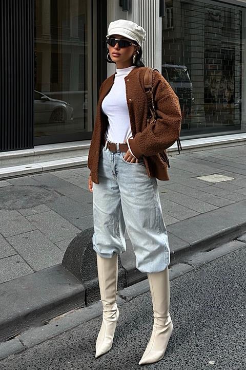 Curly Fur Lined Bomber Jacket 6120