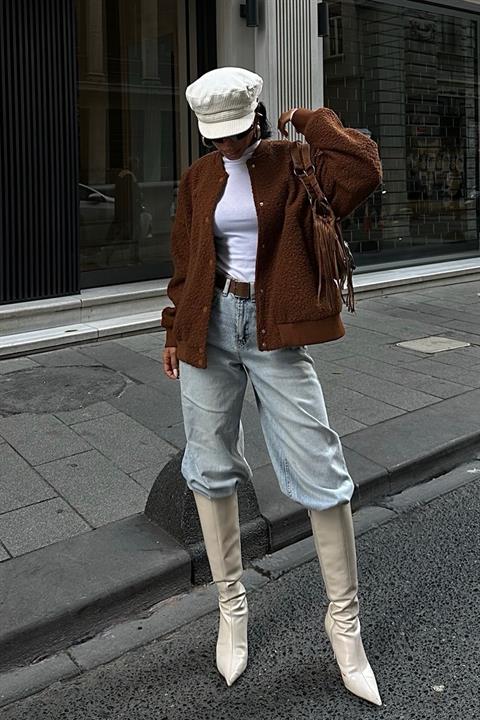 Curly Fur Lined Bomber Jacket 6120