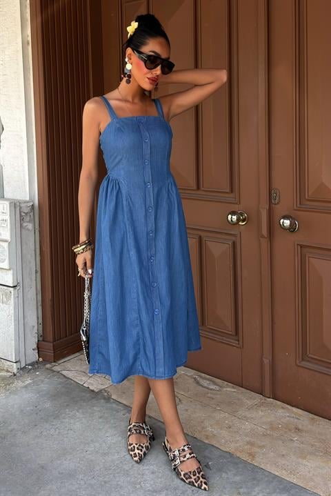 Corsage Detailed Midi Tencel Dress 2884