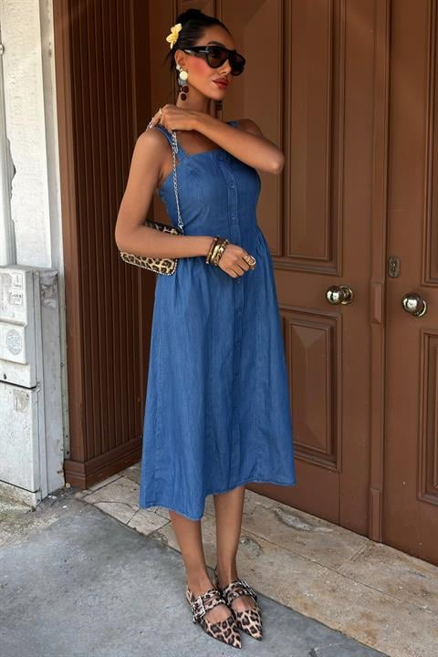 Corsage Detailed Midi Tencel Dress 2884