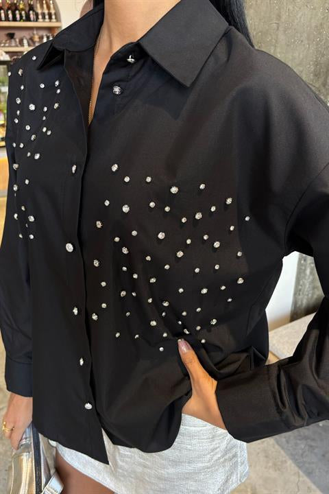 Crystal Stone Embellished Poplin Shirt 3413
