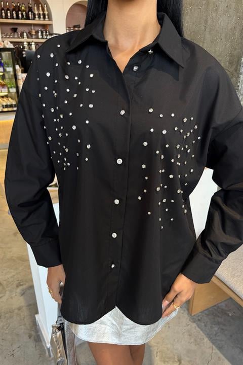 Crystal Stone Embellished Poplin Shirt 3413