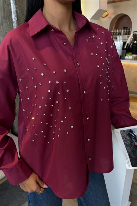 Crystal Stone Embellished Poplin Shirt 3413