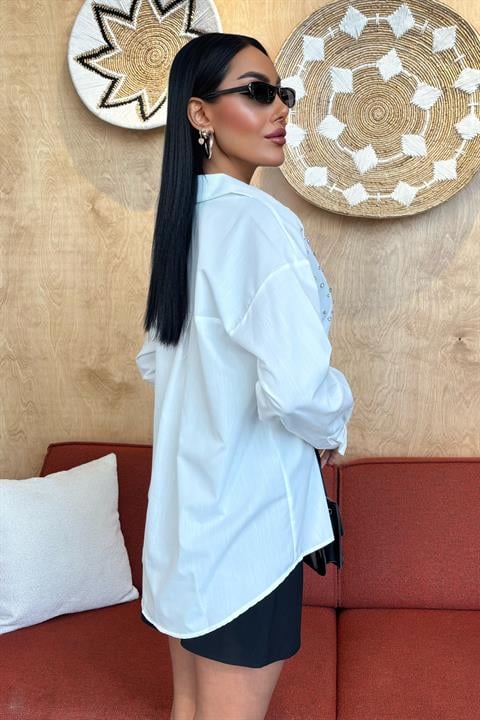 Crystal Stone Embellished Poplin Shirt 3413