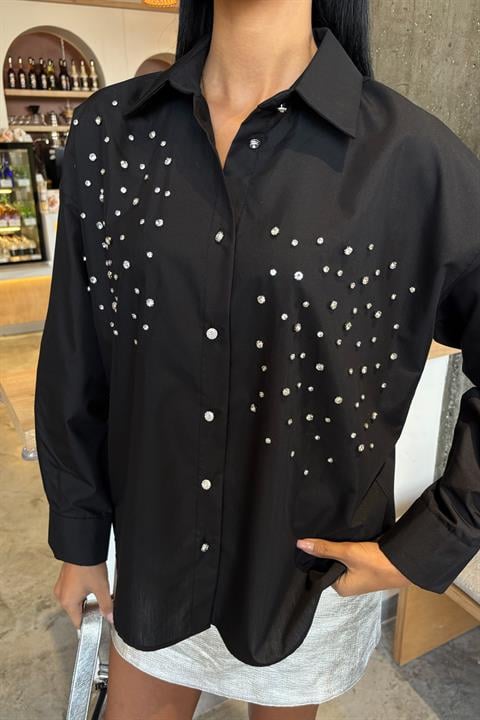 Crystal Stone Embellished Poplin Shirt 3413