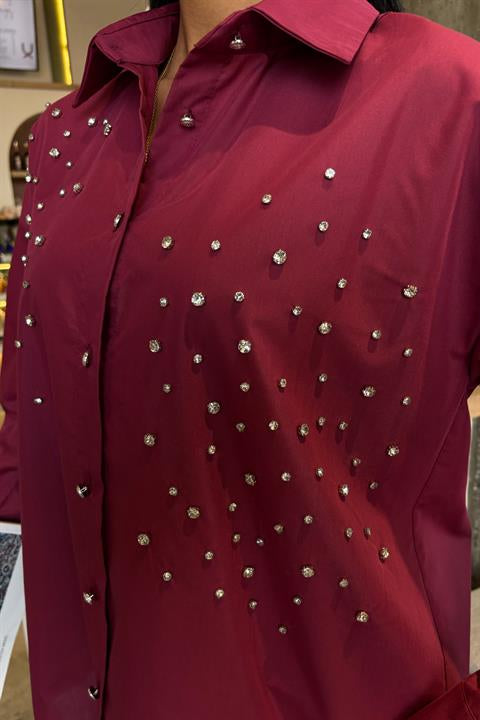 Crystal Stone Embellished Poplin Shirt 3413
