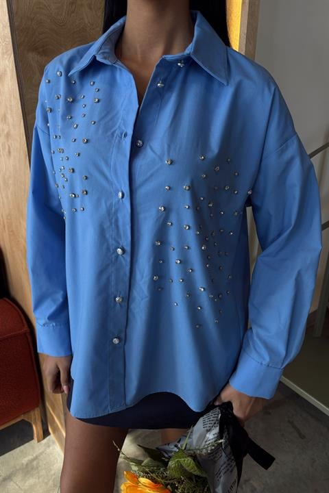Crystal Stone Embellished Poplin Shirt 3413