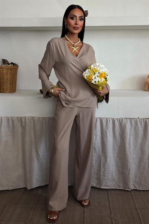 Double Breasted Model Classic Trousers Linen Suit 10191