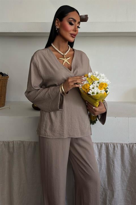 Double Breasted Model Classic Trousers Linen Suit 10191