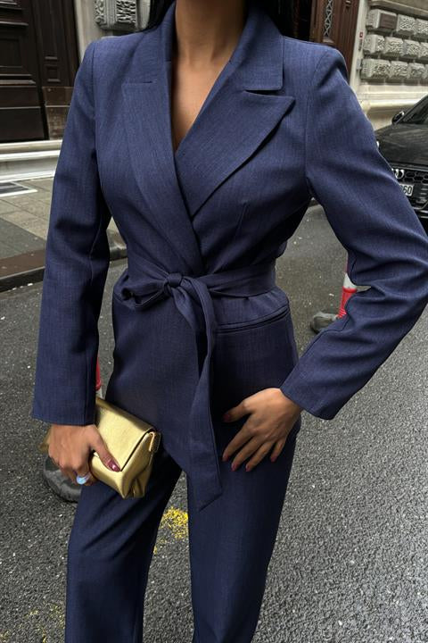 Belted Jacket and Belt Detailed Trouser Set 10022