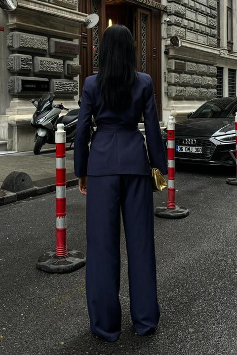 Belted Jacket and Belt Detailed Trouser Set 10022