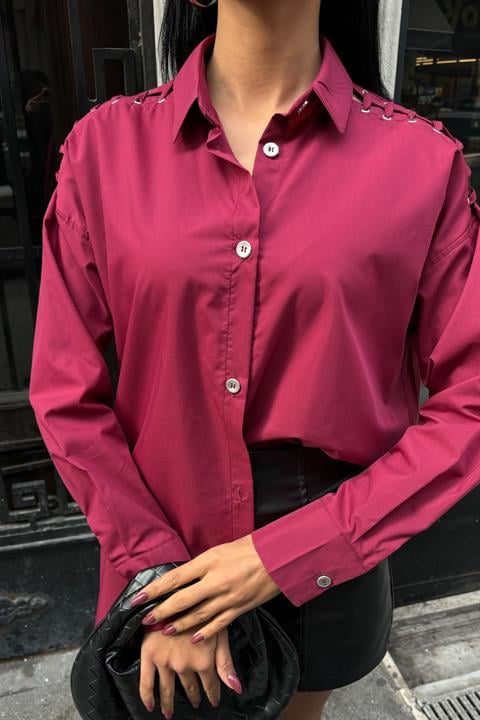 Poplin Shirt with Eyelet and Piping Detail 3419
