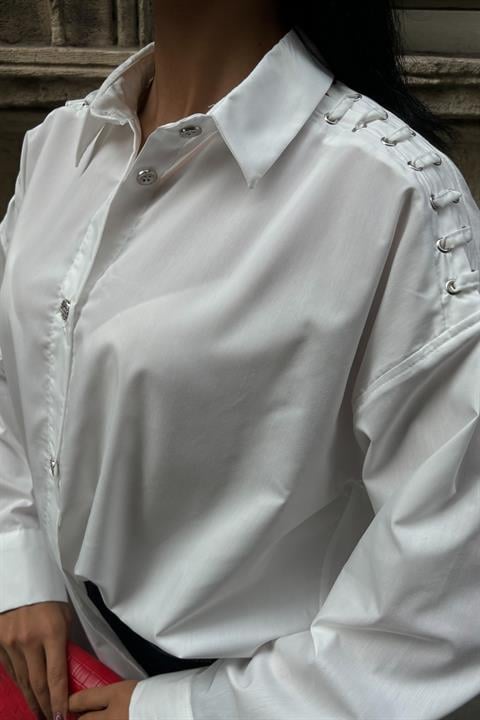 Poplin Shirt with Eyelet and Piping Detail 3419