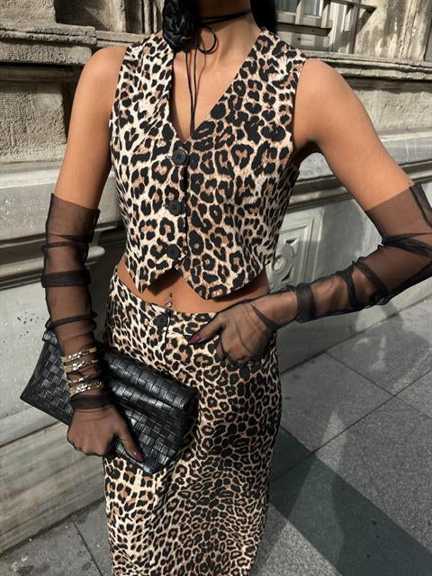 Leopard Patterned Gabardine Suit 10072