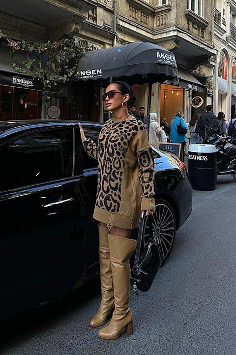 Leopard Patterned Ripped Detailed Sweater 1344