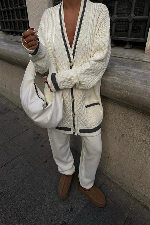 Lunadel Knitwear Cardigan Trousers Set 9974