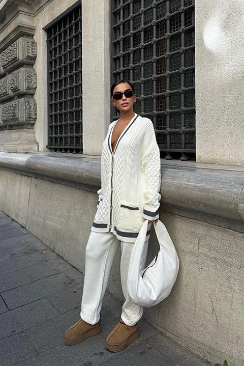 Lunadel Knitwear Cardigan Trousers Set 9974